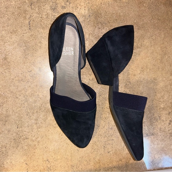 Eileen Fisher Hilly Suede Low Heel Shoes - Blue - Picture 5 of 9